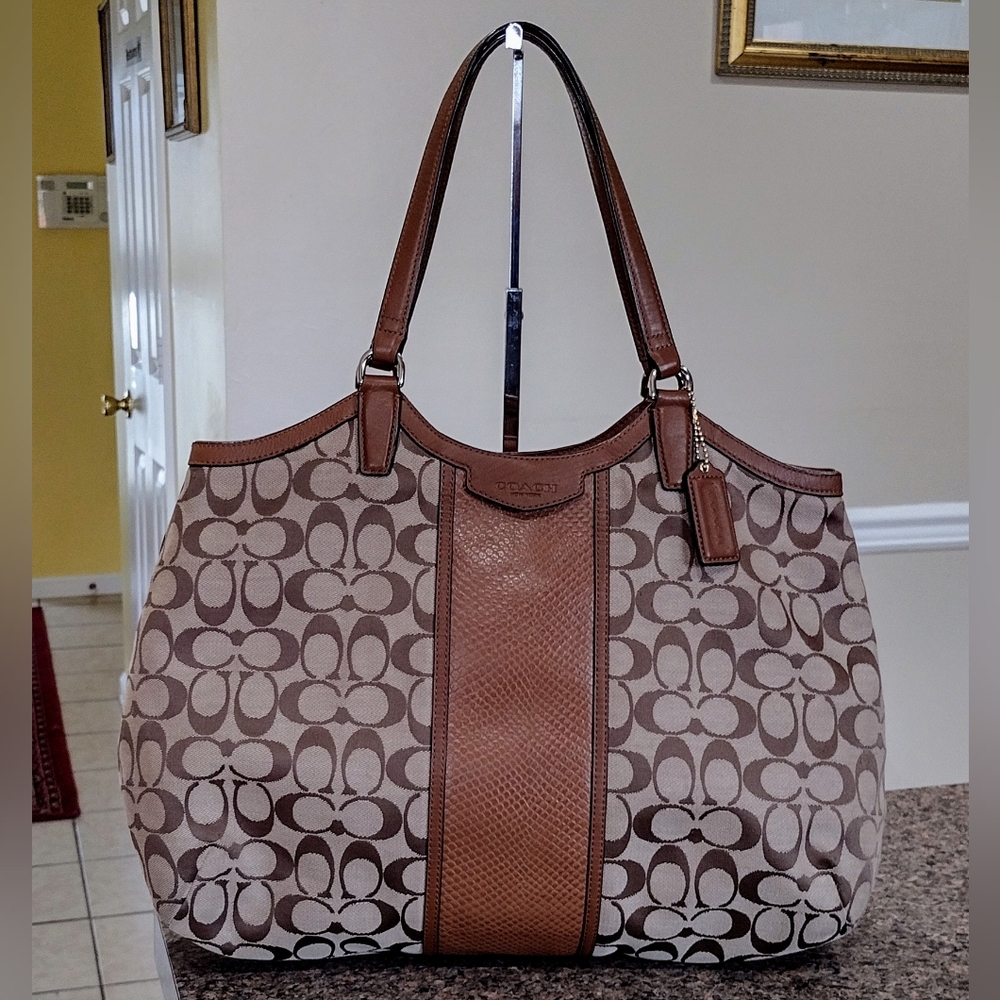 Coach Brown Signature Snake Tote Bag
